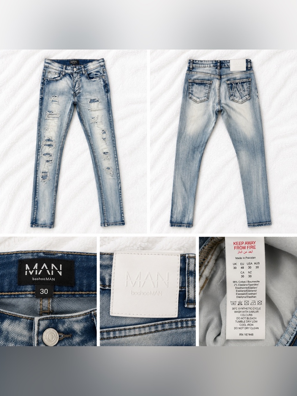Boohooman Skinny Light Blue Men's Jeans with Embroidered Back Pocket